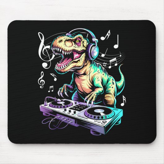 A Cute T-rex Playing Electronic Music Funny Dj Din Muismat (Voorkant)