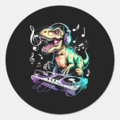 A Cute T-rex Playing Electronic Music Funny Dj Din Ronde Sticker (Voorkant)