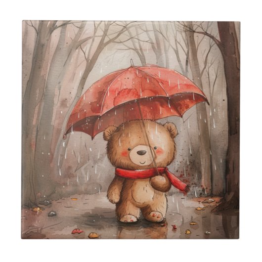 A Cute Teddy Bear in The Rain Tegeltje (Voorkant)