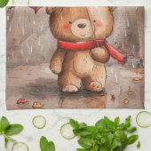 A Cute Teddy Bear in The Rain Theedoek (Gevouwen)