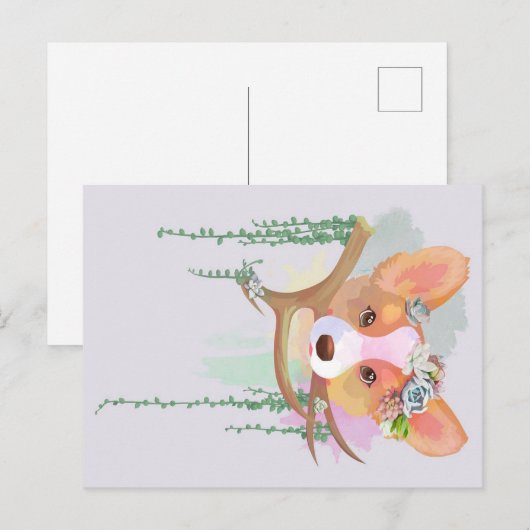 A Cute Waterverf Corgi | Vakantietoeslag Feestdagenkaart (Voorkant / Achterkant)