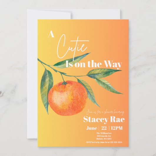 A Cutie Is On The Way Baby Shower Invitation  Kaart (Voorkant)