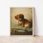 A Dachshund Puppy | Carl Reichert Poster<br><div class="desc">A Dachshund Puppy (1888) | Carl Reichert’s A Dachshund Puppy is a delightful portrait featuring a small brown dachshund puppy perched on a wooden stool. The artwork captures the puppy’s curious and innocent expression with exquisite detail, from the soft texture of its fur to the subtle shading of its surroundings....</div>