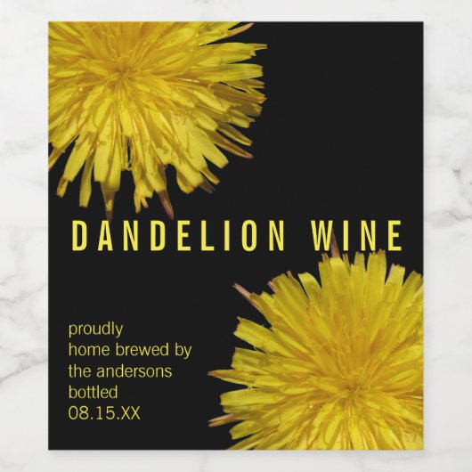 A Dandelion 1 | Thuis Brewed Dandelion Wine Aangep Wijn Etiket (Enkel label)