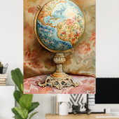 A decorative globe adorned with floral motifs poster (Thuiskantoor)
