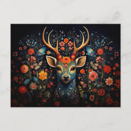 a deer surrounded by flowers in dark colors briefkaart