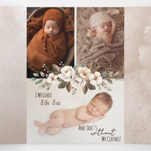 A Delicate & Humorous Birth Announcement - Neutral Drieluik Kaart (Binnenkant midden)
