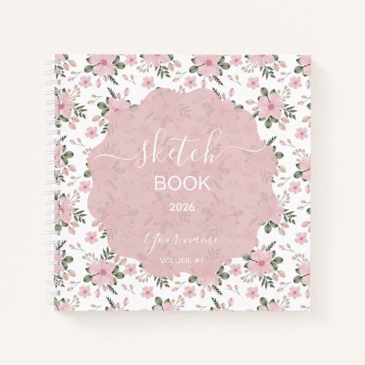 A delicate pink floral sketchbook notitieboek (Voorkant)