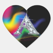 "A" Diamond Bling on Rainbow Swirl Heart Sticker (Voorkant)