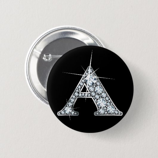 "A" Diamond Bling Print Button (Voorkant /achterkant)