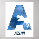 "A" Dinosaur Waterverf Blue Child Name Poster (Voorkant)