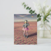 A disco astronaut in poppy meadow flying goldfish briefkaart (Staand voorkant)