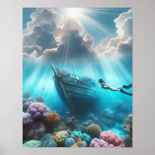 A diver finds a ship wrecked in the reef poster (Voorkant)