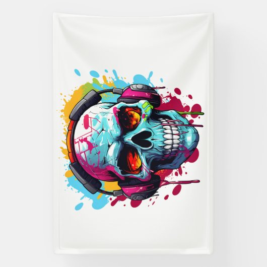 A DJ POP ART SKULL Acrylic Sign Spandoek (Verticaal)