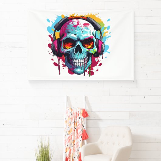 A DJ POP ART SKULL Acrylic Sign Spandoek (Insitu)