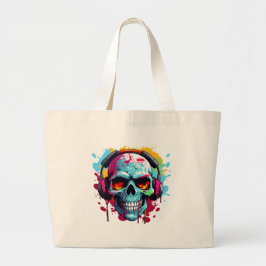 A DJ POP ART SKULL Large Tote Bag