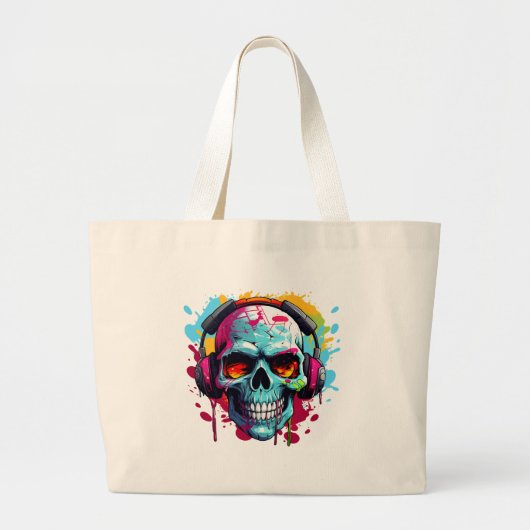 A DJ POP ART SKULL Large Tote Bag (Voorkant)