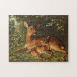 A Doe with Fawn | Carl Schweninger, Jr. Legpuzzel<br><div class="desc">A Doe with Fawn | Carl Schweninger, Jr.’s A Doe with Fawn is a tender and peaceful painting portraying a mother deer and her baby resting together in a shady hollow in the woods. The soft light filtering through the trees highlights the delicate details of their fur and the lush...</div>