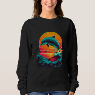 A Dolphin's Sunset Leap Cute Jumping Dolphin Retro Trui