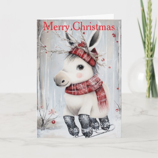 A Donkey Ice Skating Feestdagen Kaart (Voorkant)