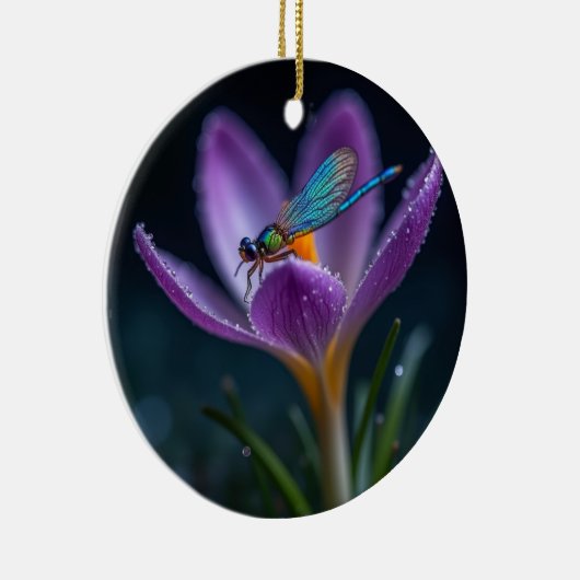 A dragonfly on a crocus flower keramisch ornament (Rechts)