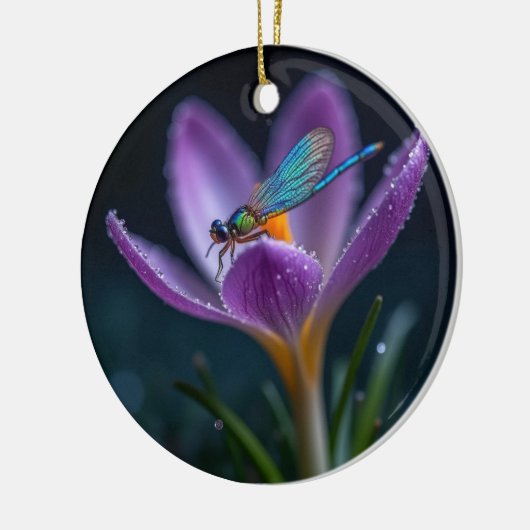 A dragonfly on a crocus flower keramisch ornament (Links)