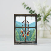 A Dreamcatcher in a Window overlooking Mountains Briefkaart (Staand voorkant)
