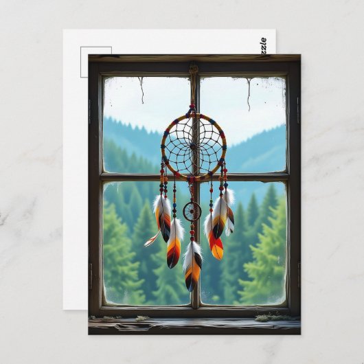 A Dreamcatcher in a Window overlooking Mountains Briefkaart (Voorkant / Achterkant)