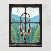 A Dreamcatcher in a Window overlooking Mountains Briefkaart (Voorkant)