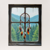 A Dreamcatcher in a Window overlooking Mountains Legpuzzel (Verticaal)