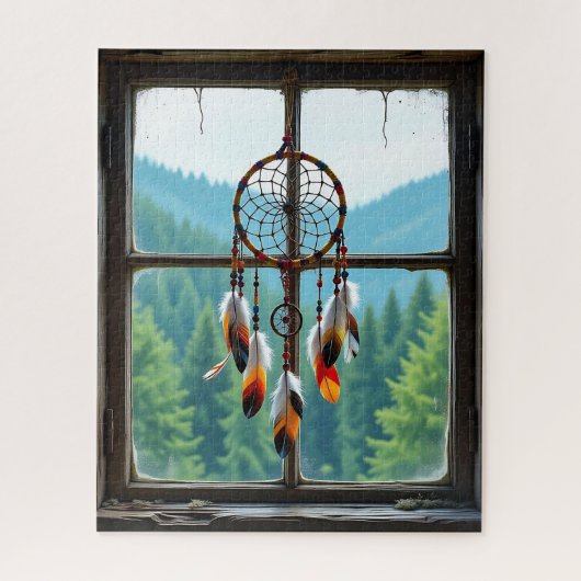 A Dreamcatcher in a Window overlooking Mountains Legpuzzel (Verticaal)