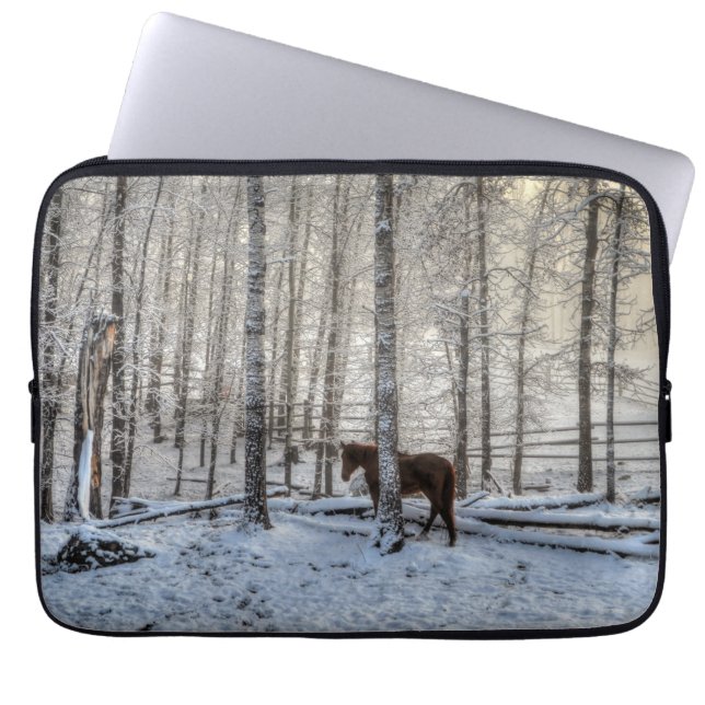 A Dun Horse and Forest at Sunrise Equine Photo Laptop Sleeve (Voorkant)