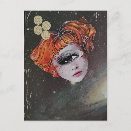 A face in space mixed media collage briefkaart (Voorkant)