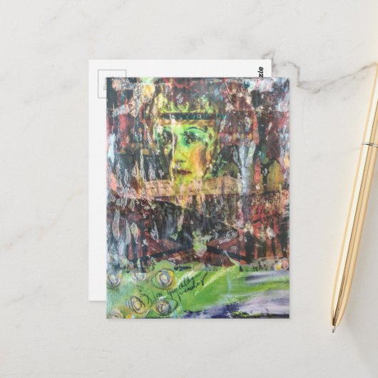 A face mixed media collage briefkaart (Voorkant / Achterkant in situ)