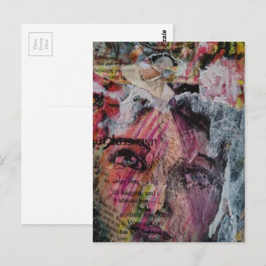 A face mixed media collage briefkaart (Voorkant / Achterkant)