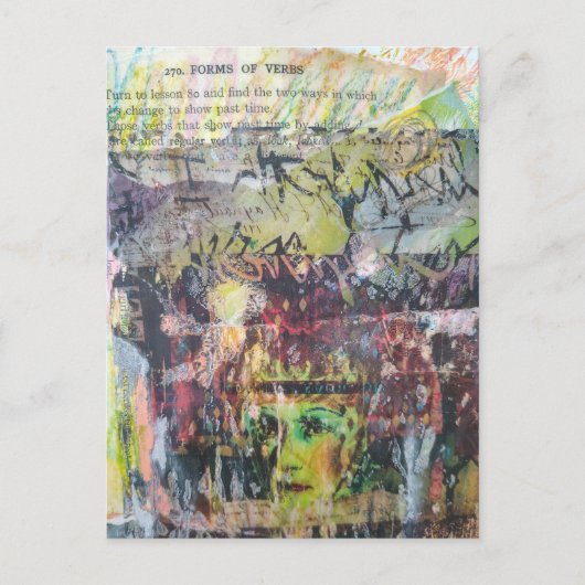 A face mixed media collage forms of verbs briefkaart (Voorkant)