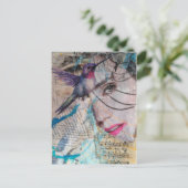 A Face n Hummingbird Abstract Mixed Media Collage Briefkaart (Staand voorkant)
