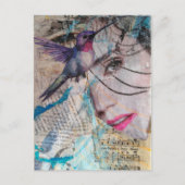 A Face n Hummingbird Abstract Mixed Media Collage Briefkaart (Voorkant)