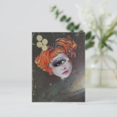 A face with single eye space mixed media collage briefkaart (Staand voorkant)