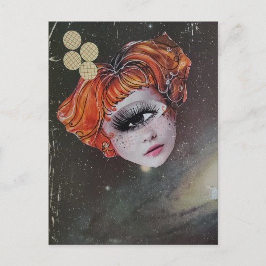 A face with single eye space mixed media collage briefkaart (Voorkant)