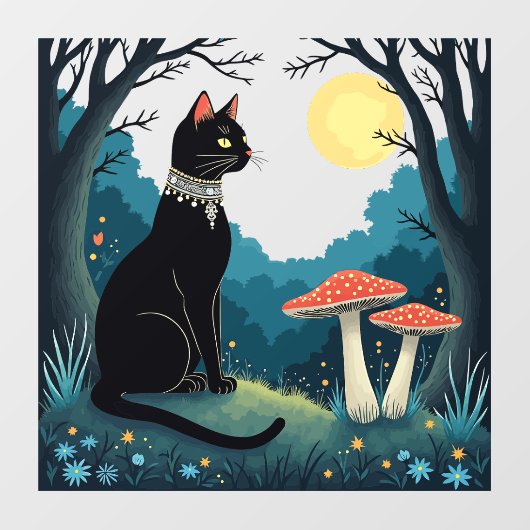 A Familiar Black Cat And Toadstools Halloween 1 Raamsticker (Vel)