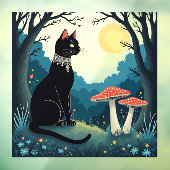 A Familiar Black Cat And Toadstools Halloween 1 Raamsticker (Vel 3)