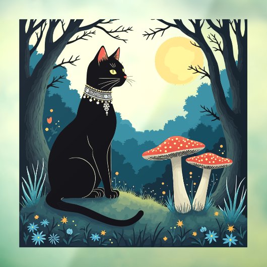 A Familiar Black Cat And Toadstools Halloween 1 Raamsticker (Vel 3)