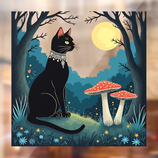 A Familiar Black Cat And Toadstools Halloween 1 Raamsticker (Vel 2)