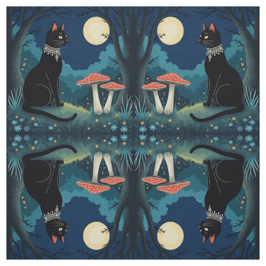 A Familiar Black Cat And Toadstools Halloween 1 Stof (Swatch)