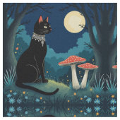 A Familiar Black Cat And Toadstools Halloween 1 Stof (Close Up)