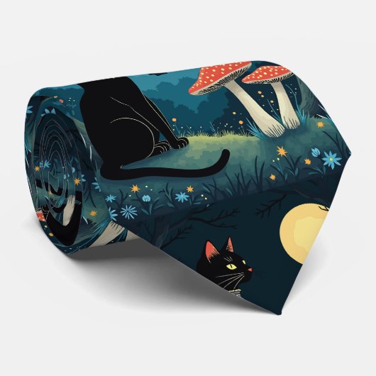A Familiar Black Cat And Toadstools Halloween 1 Stropdas (Opgerold)