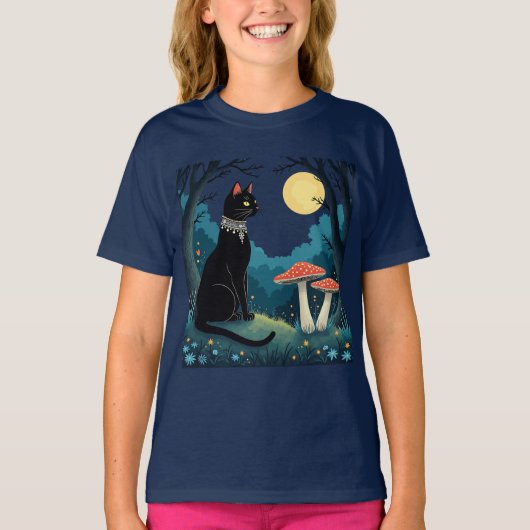 A Familiar Black Cat And Toadstools Halloween 1 T-shirt (Voorkant)