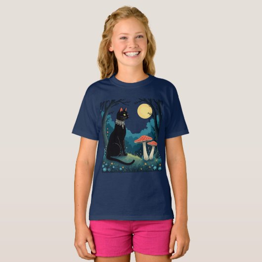 A Familiar Black Cat And Toadstools Halloween 1 T-shirt (Voorkant volledig)