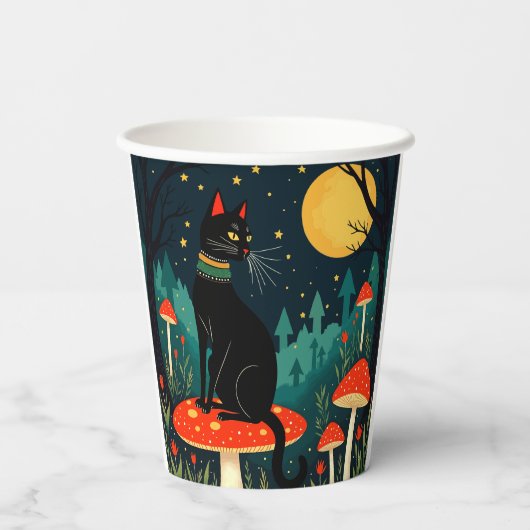 A Familiar Black Cat And Toadstools Halloween 2 Papieren Bekers (Achterkant)